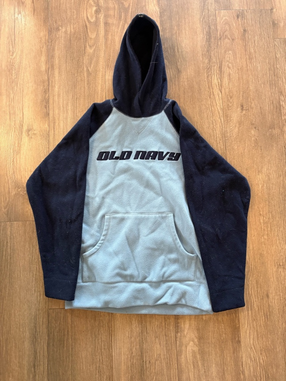 Vintage boys size 14 Old Navy Two-Tone Fleece Hoodie - Light Blue & Navy
